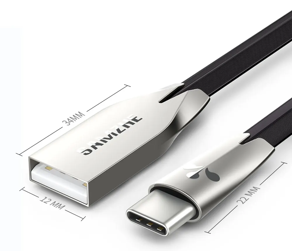 SAMZHE плоский кабель usb type-C из цинкового сплава USB-C зарядный кабель type-c для Galaxy S8 Plus Xiaomi huawei P10 P9 Oneplus Nexus 5X6 P