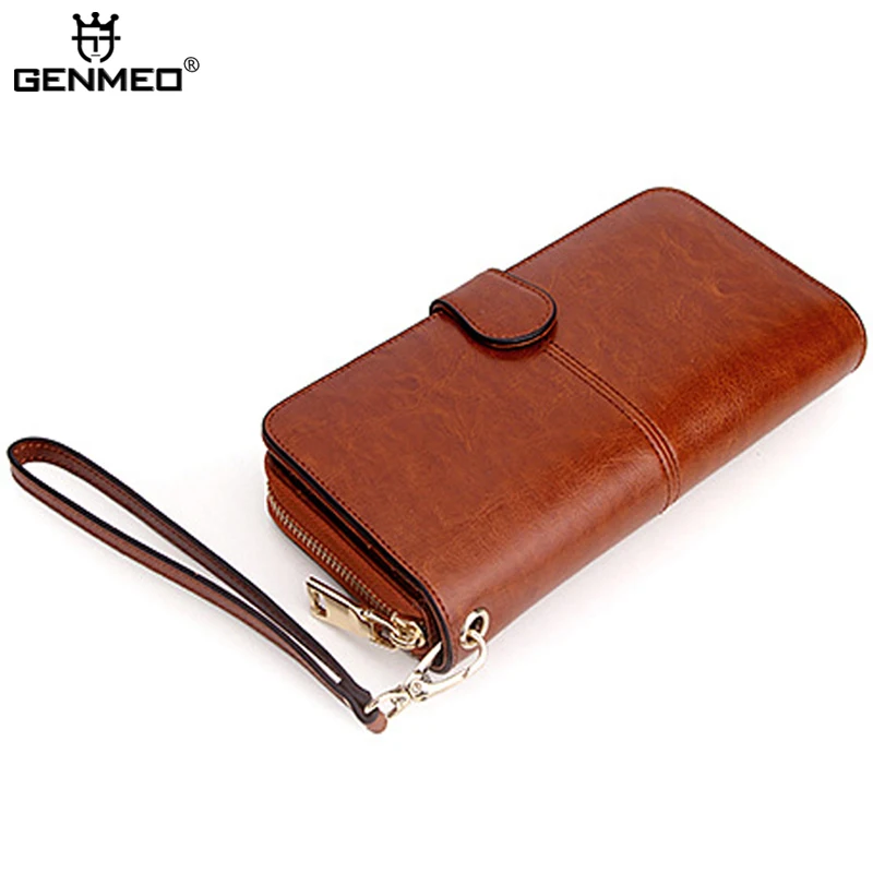 

GENMEO Real Leather Wallets Women Clutch Money Bag Female Genuine Leather Wallet Ladies Coin Purse with Card Holder Bolsa