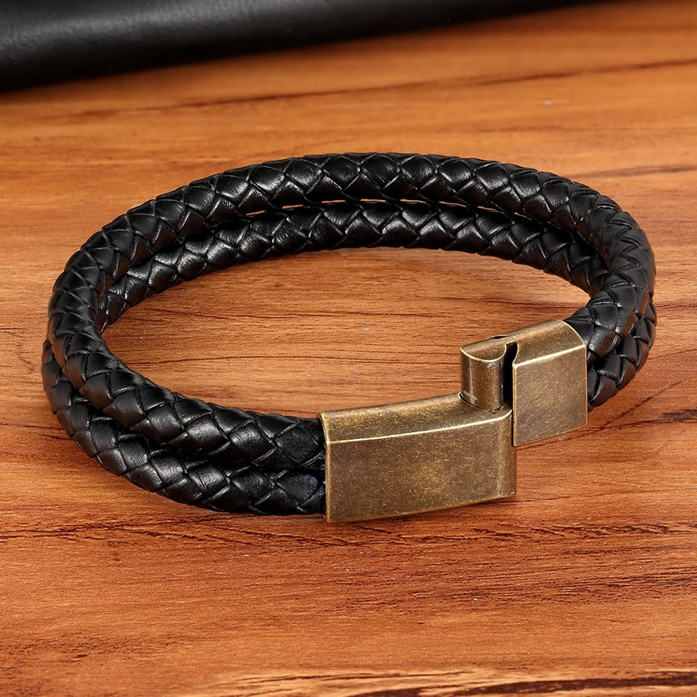 XQNI Vintage Red Genuine Leather Men Women Series Luxurious Jewelry Double Layer Charm Bracelet Magnetic Buckle Accessories Part