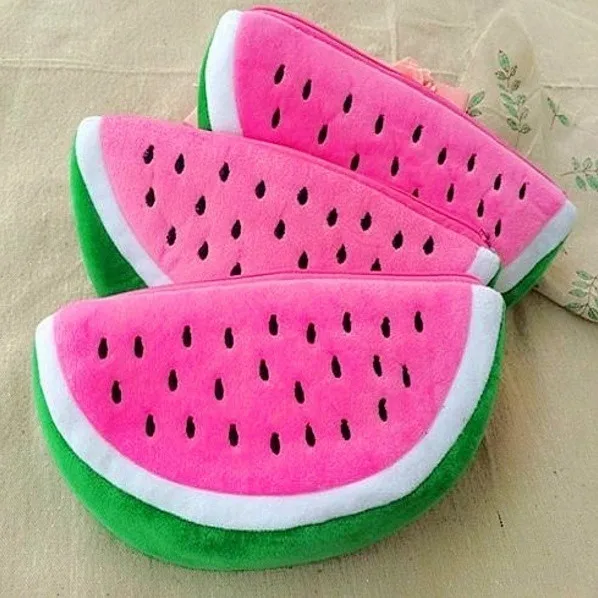 

1PC Lovely Velishy Fashion Cosmetic Bags & Cases Watermelon Plush Stationery Pencil case Pen Purse Bag 15*9cm