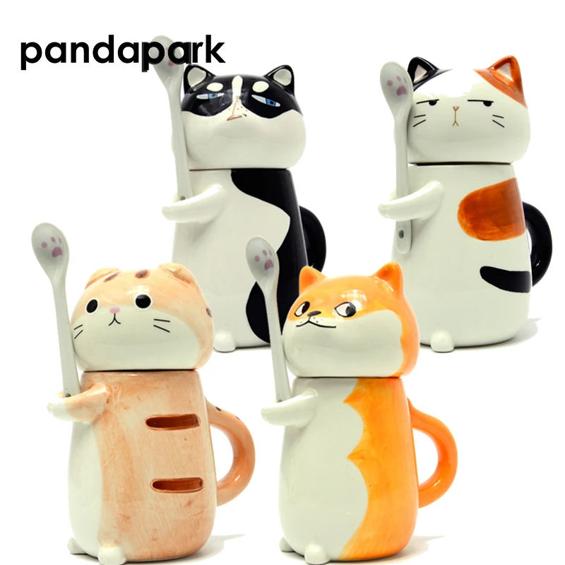 cheap Pandapark Cute Creative Cartoon Coffee Mug Ceramic Personality Cup with Spoon Office Milk Coffee Tumbler Breakfast Mug PPX015
