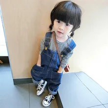 Детские джинсовые комбинезоны; коллекция года; сезон весна-осень; джинсовые штаны для маленьких мальчиков и девочек; Детские повседневные хлопковые комбинезоны с карманами