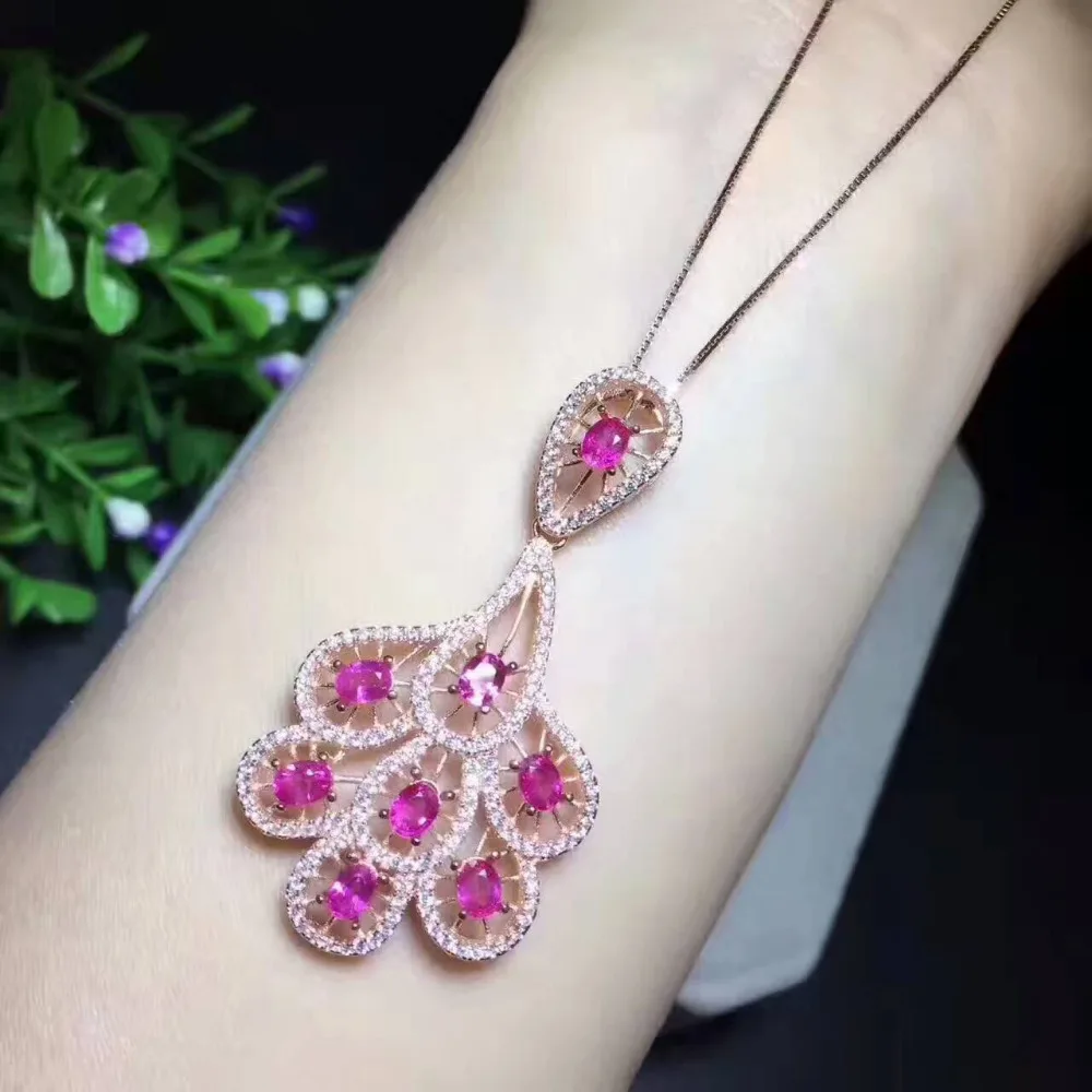Naturel rouge rubis pendentif naturel pierre gemme pendentif collier S925 argent élégant personnali
