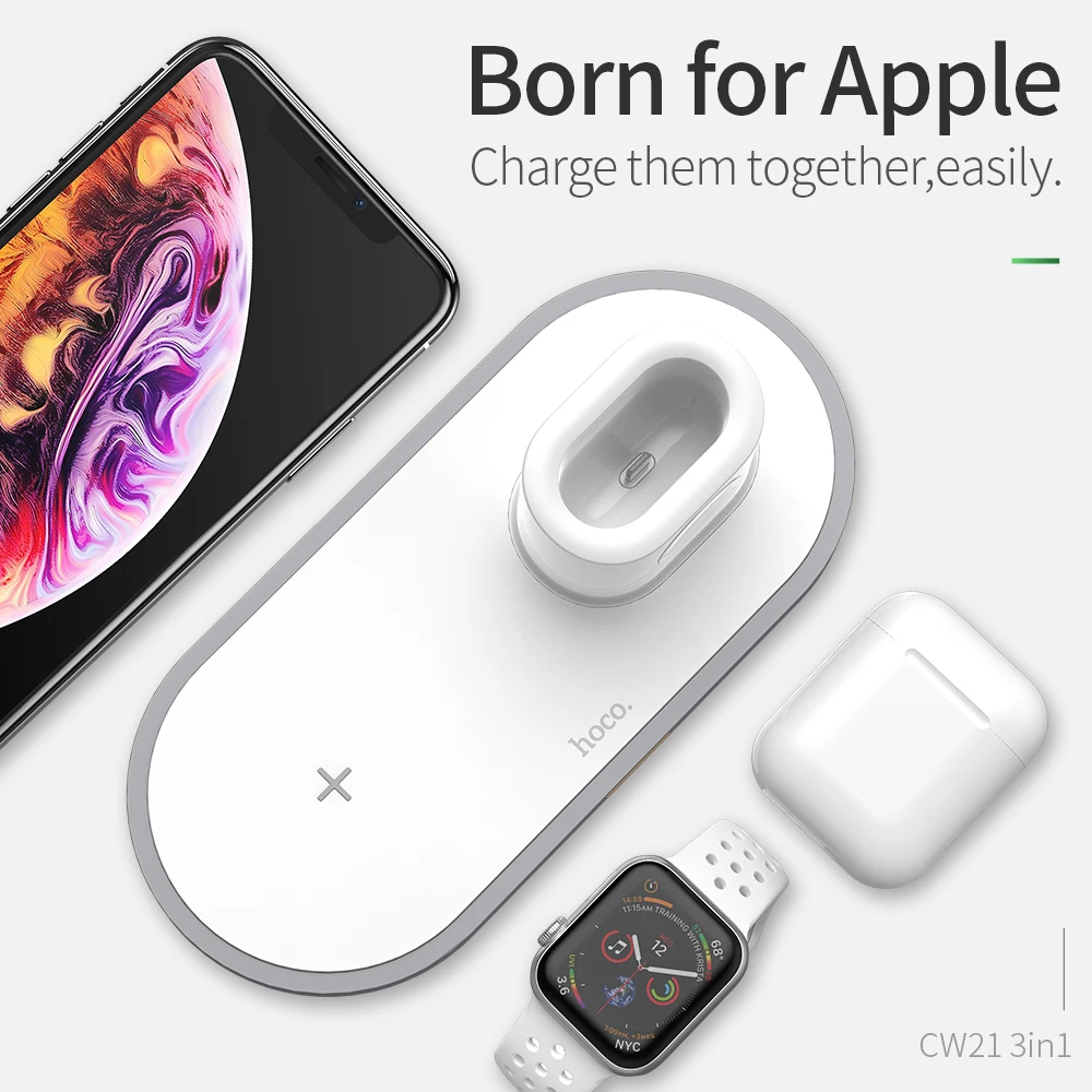 Беспроводное зарядное устройство HOCO 3 в 1 для iPhone 11 pro X XS Max XR Apple Watch 4 2 Airpods Samsung S10