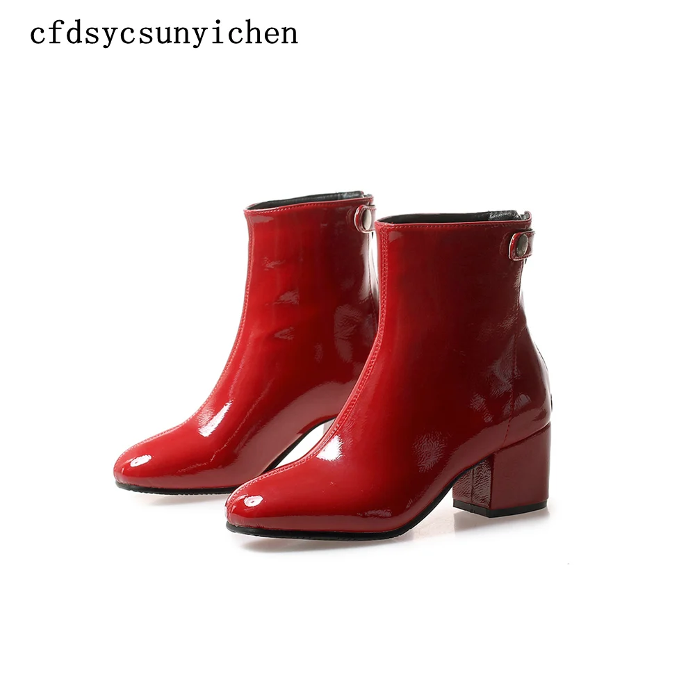 

Hot sale Black B Red Women Ankle Boots Ladies Dress Shoes High Square Heels BA-HFL-2516 Plus Big Size 10