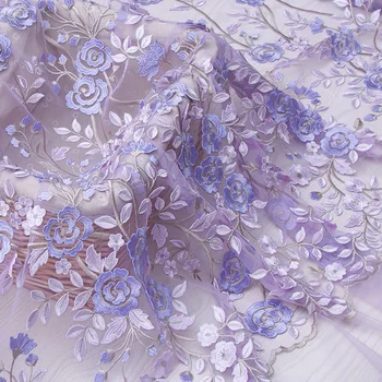 

NEW purple/pink 3D Floral yarn lace fabric mesh Water soluble lace embroidery fabric for wedding dress DIY 1order=0.5meter