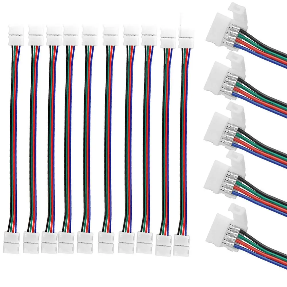 

Female Connector Connect Cable For SMD 5050 RGB LED Strip Light Solderless PCB Board 10mm LED RGB Strip Connector