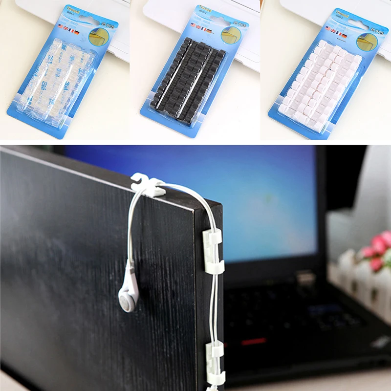 

1 Set 20 Pcs Cord Wire Cable Plastic Clips Self Adhesive Clamp Organizer Fixer