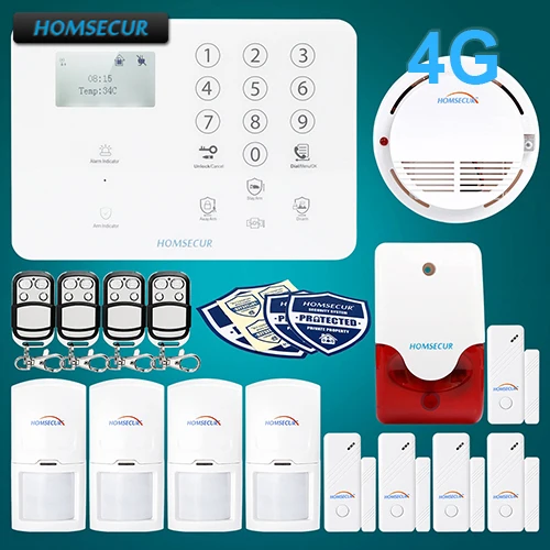 HOMSECUR Wireless&wired 4G LCD Home Security Alarm System+4*PIR+Door Sensor GA01-4G-W