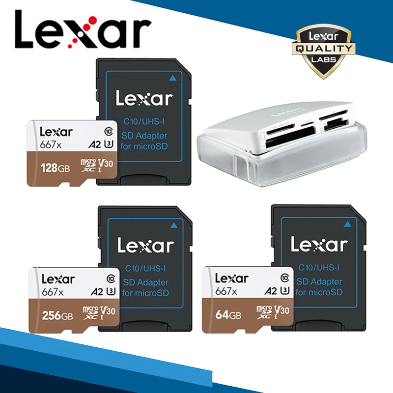Lexar Original 667x SDXC Memory Micro SD Card Set Reader 025 Multi in 1 Readers 256GB 128GB Internal Storage Card Free Adapter