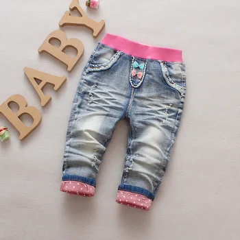 

Hot sale Baby girls spring jeans 2020 Kids girls fashion embroidery cartoon letters bow pockets jeans pants 1- 3 Years!