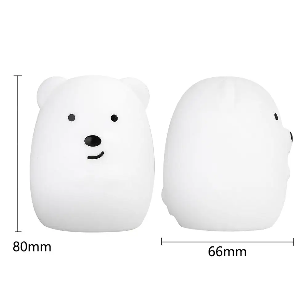  Cartoon Mini Bear Rabbit Hippo LED Night Light 9 Colors Silicone Bunny Animal Lamp Bedroom Bedside  - 32978971483
