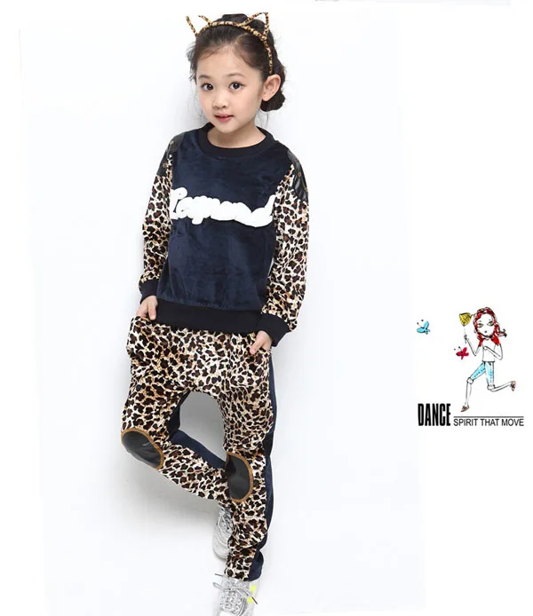 Новинка осенний комплект для девочек повседневный комплект для девочек куртка с леопардовым принтом детская одежда - Цвет: Синий