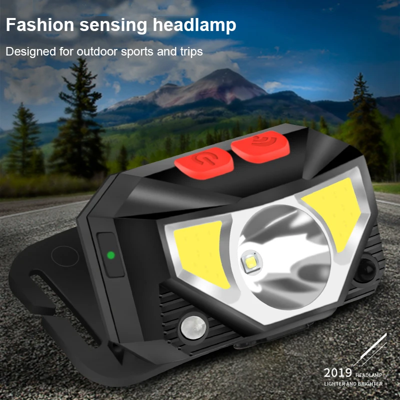 

Hands-free LED Headlamp motion Sensor head lamp LED headlight Torch light Built-in battery inductive with Portable box packaged