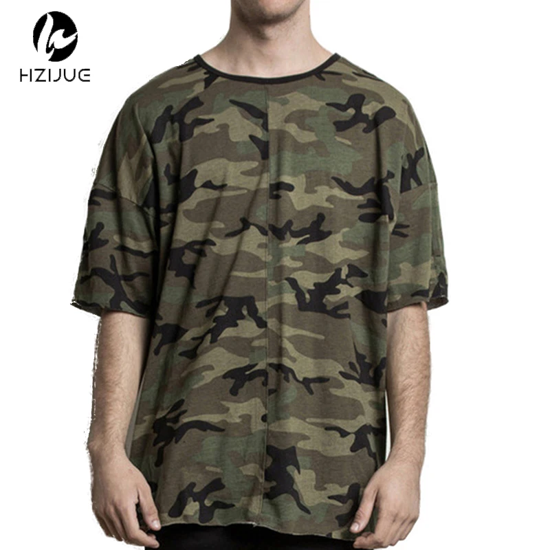 

HZIJUE mens fashion streetwear kpop justin bieber hiphop clothes kanye mens clothing hipster camouflage oversized t shirt camo