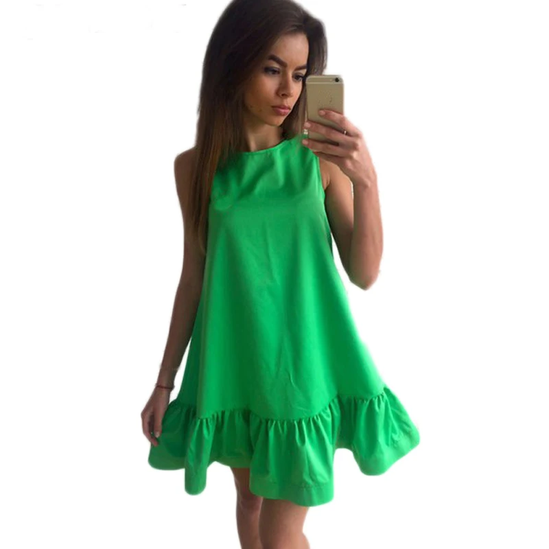 

Women Dress Summer Sleeveless Casual A Line Bodycon Cocktail Short Mini Tube Beach Dress Vestidos Sexy Ruffles JYY001