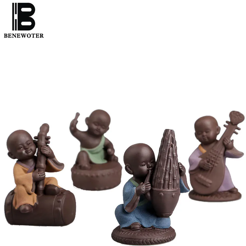 

Boutique Ceramic Yixing Cute Monk Play Musical Instrument Home Decor Figurines Crafts Tea Pet Bonsai Succulents Flower Ornaments