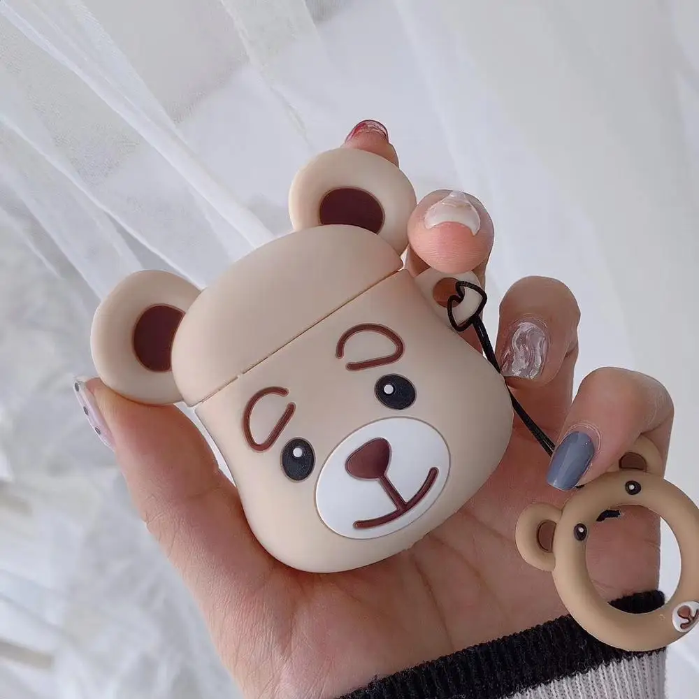 Cute Bear Silicone Earphone Cases For Apple AirPods Case Cartoon For Airpods 1 2 Accessories Protective Cover Key Ring