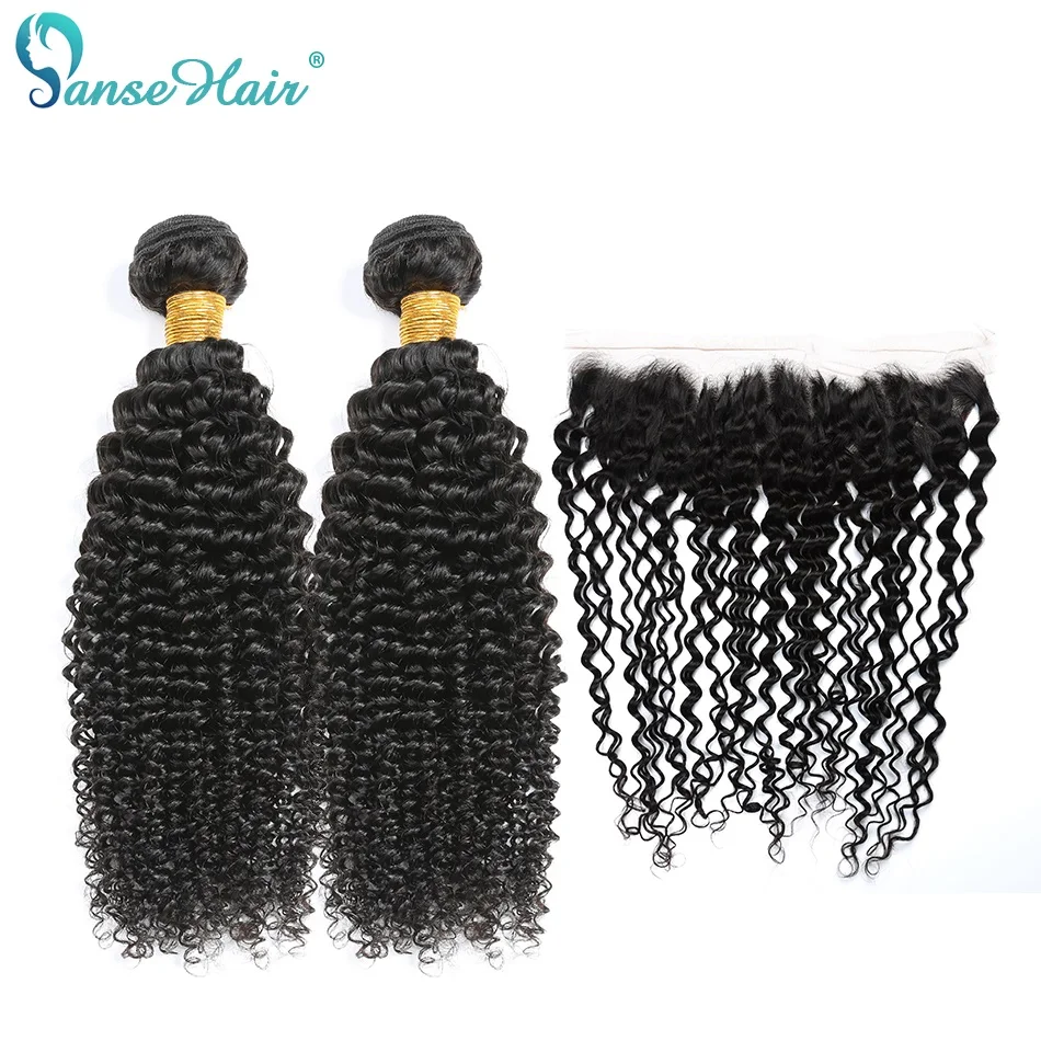 Panse Hair Peruvian Kinky Curly Lace Frontal Closure 100% Human Hair Two Bundles With Frontal Non Remy Hair