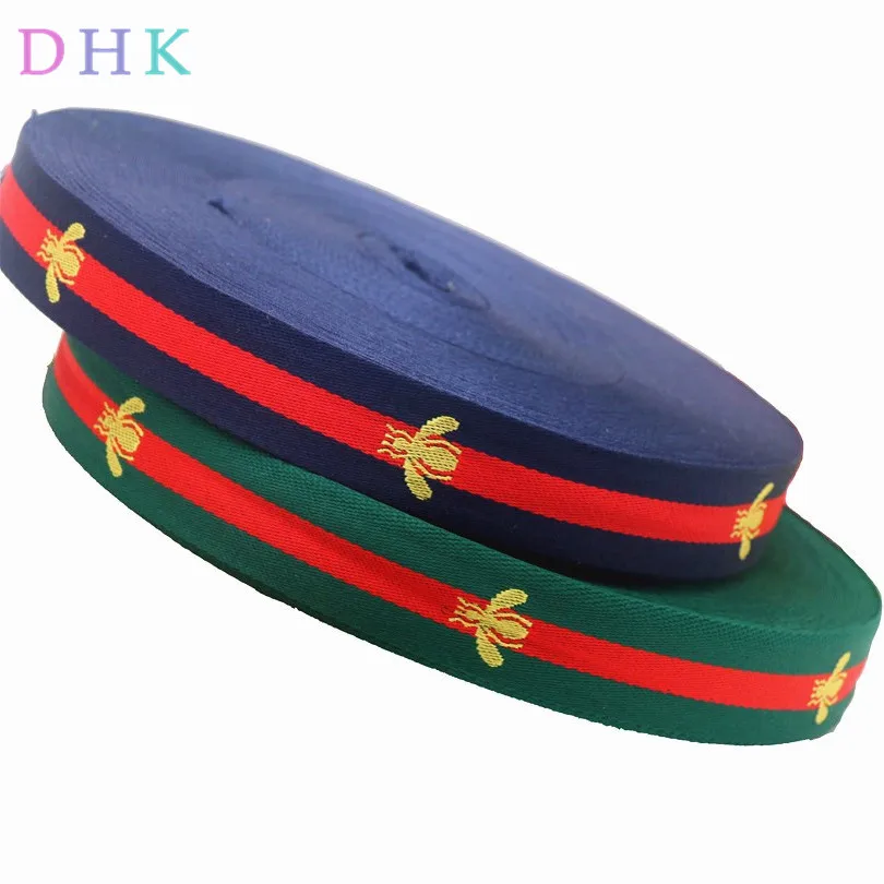 

DHK 5y/lot 1'' high density single face red navy and red green color bee knitting ribbon bag Garment accessories DIY 25mm C1482