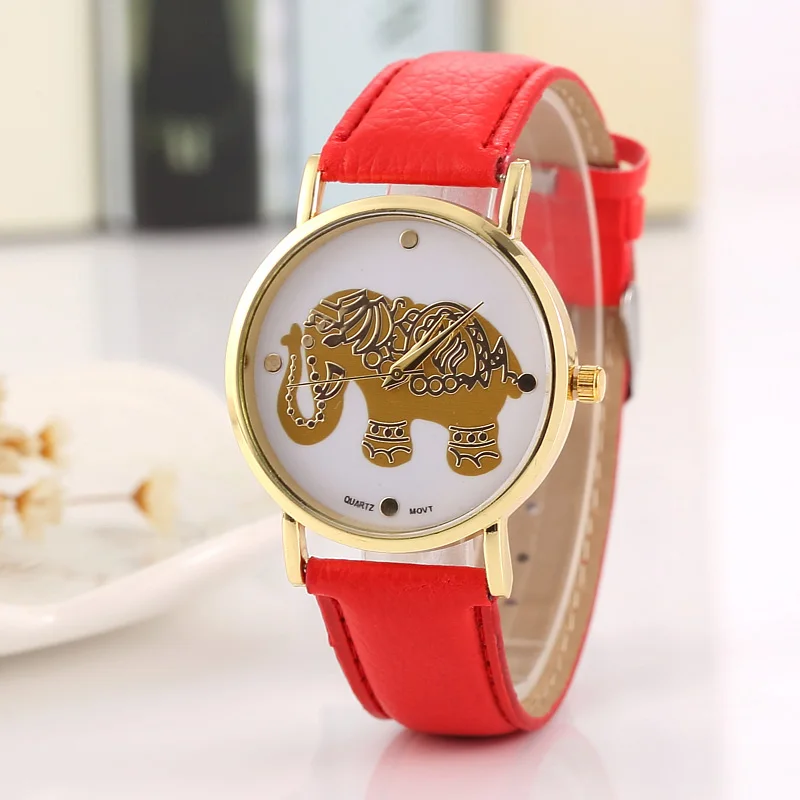 

Women Quartz Watch Women Golden Elephant Watch fashion ladies watch Leather strap, clock Jewelry Feminino