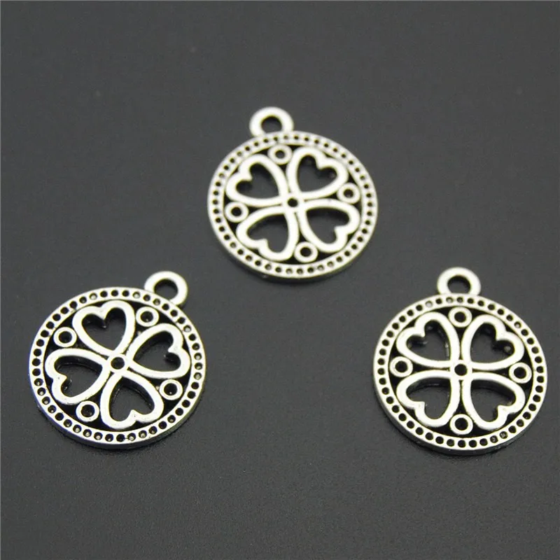 10 шт. круглые подвески в виде клевера|pendants for bracelets|round pendantround silver pendant |