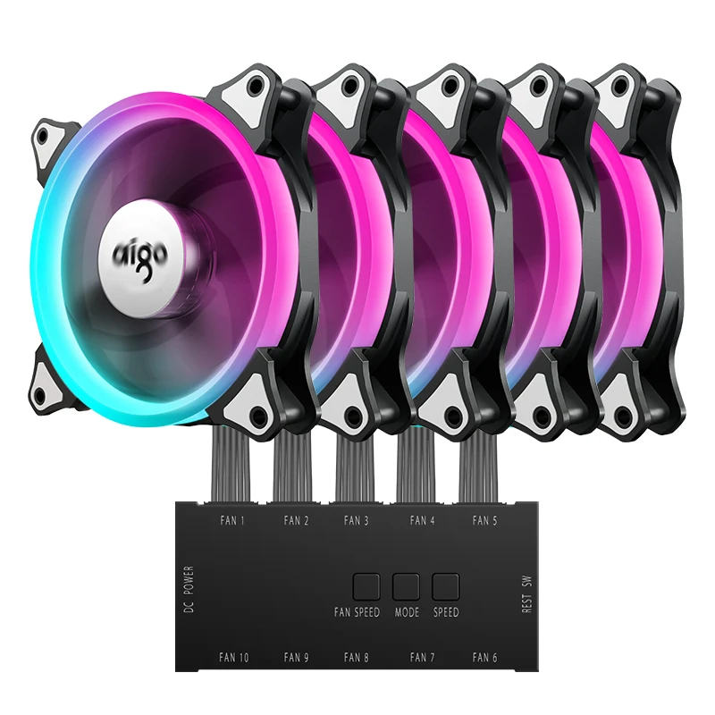 Aigo aurora C5 радужные огни разноцветные RGB регулируемый цветной вентилятор 120 мм светодиодный ПК Компьютер охлаждающий кулер бесшумный чехол контроллер вентилятора