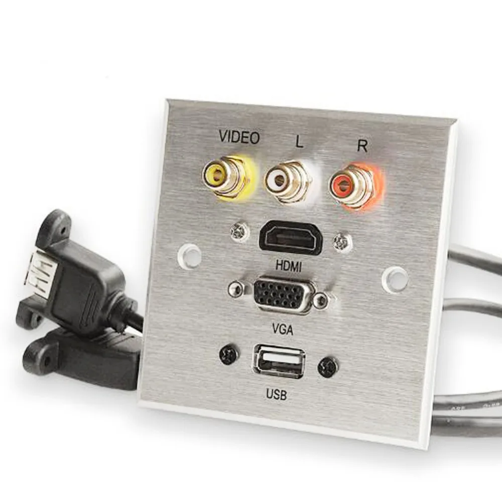 Многоразовая настенная розетка RCA с HDMI VGA USB высококачественный алюминиевый сплав