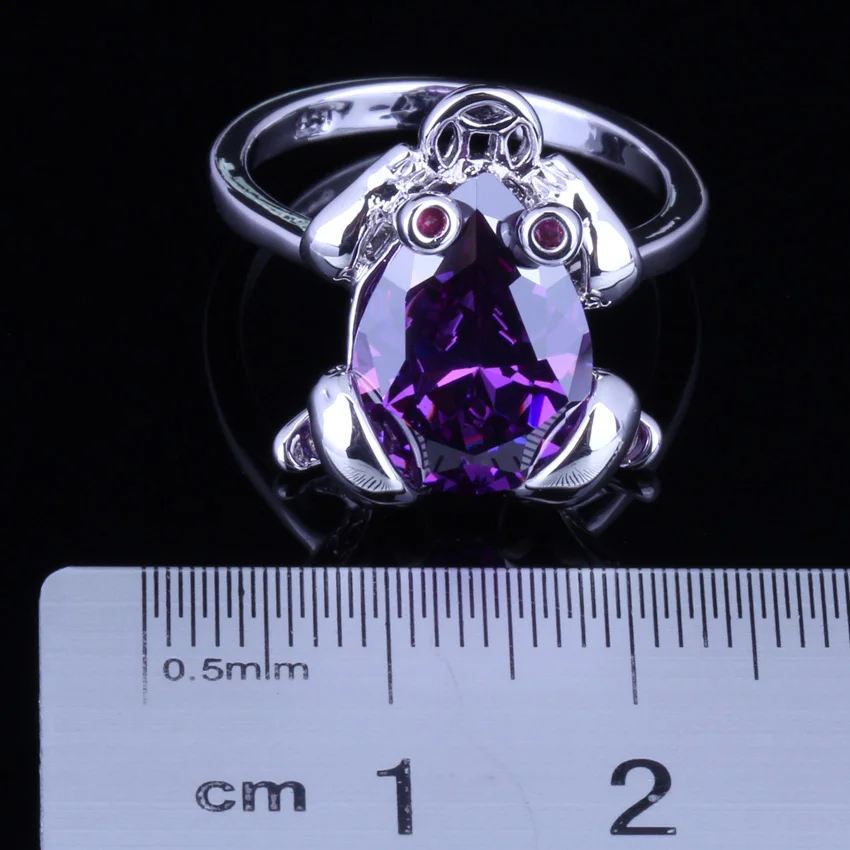 Драгоценный лягушка фиолетовый кубический циркон кольцо из стерлингового серебра 925 для женщин V0132