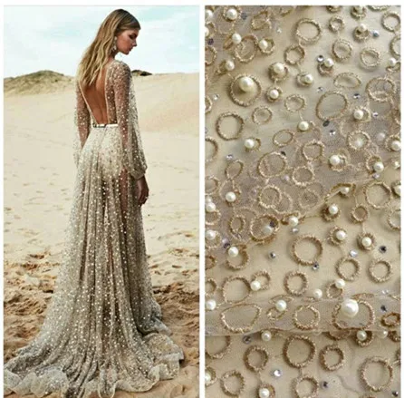 

ss001# 5 yards stock good quality beads stone luxury fashion net tulle mesh lace for wedding /evening dress/haute couture