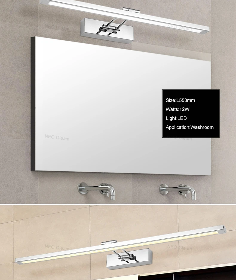 NEO gleam зеркало с подсветкой ванная комната бра зеркало стекло Водонепроницаемый Анти-туман краткое современный нержавеющей стали Кабинета свет