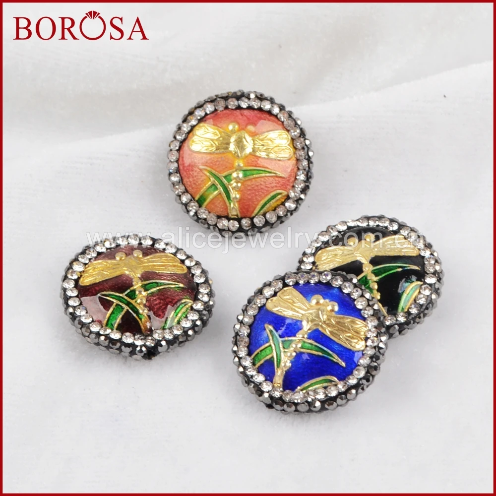 Borosa Смешанная Стрекоза круглые металлические Бусины очарование горный хрусталь