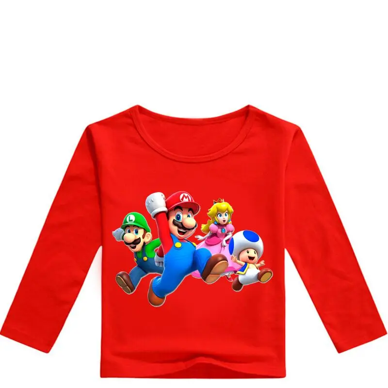 Cotton Super Mario Clothes Spring&Autumn Long Sleeve Cute Cartoon T-shirt Children Shirts Boys Clothing Girls Kids Tees - Цвет: color at picture