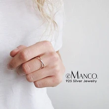 E-манко 2 слоя открытые кольца 925 пробы Серебряные кольца для Для женщин простой Мода Fine Jewelry девушка подарки оптом Fine Jewelry