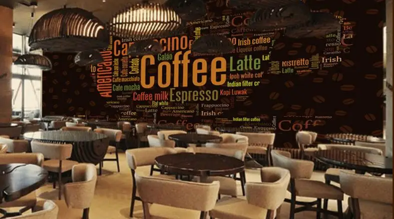 Beibehang заказ росписи 3D обои Алфавит кофе чашки украшены фон кофе магазин фон обои для стен 3 d
