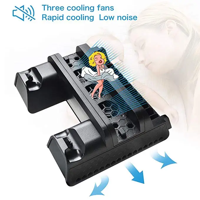  PS4/PS4 Slim/PS4 PRO Vertical Stand with Cooling Fan Cooler Dual Controller Charger Charging Statio