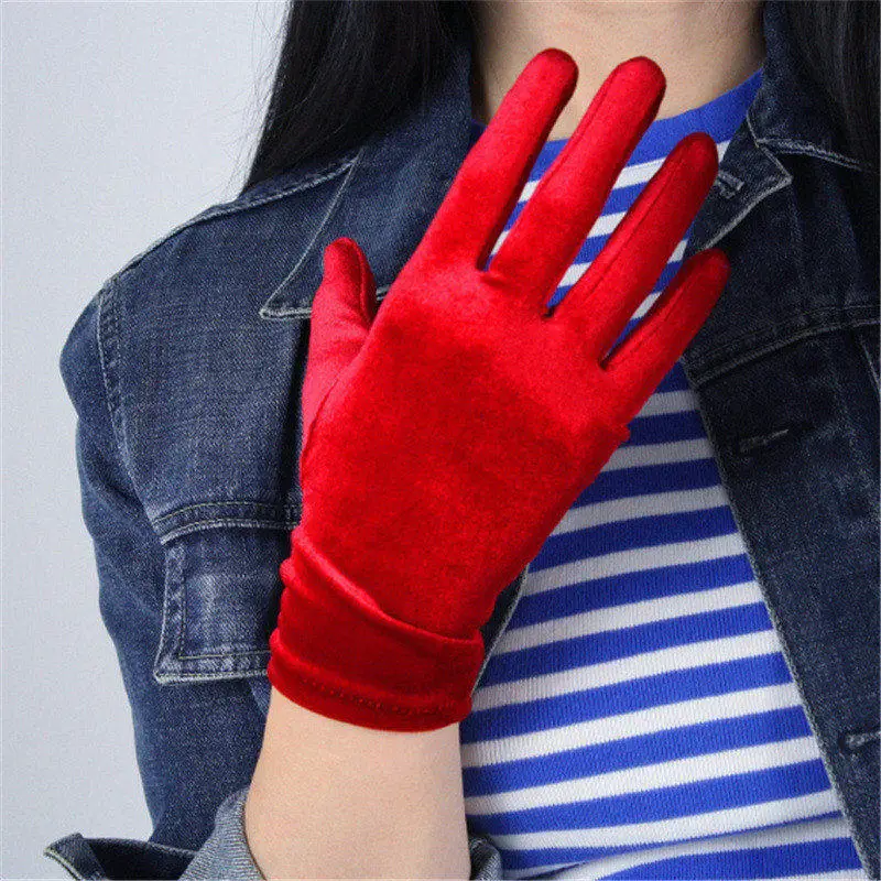 Черные бархатные перчатки Серые короткие 22 см женские высокие эластичные бархатные фланелевые Модные Элегантные Перчатки TB44 - Цвет: red 22CM