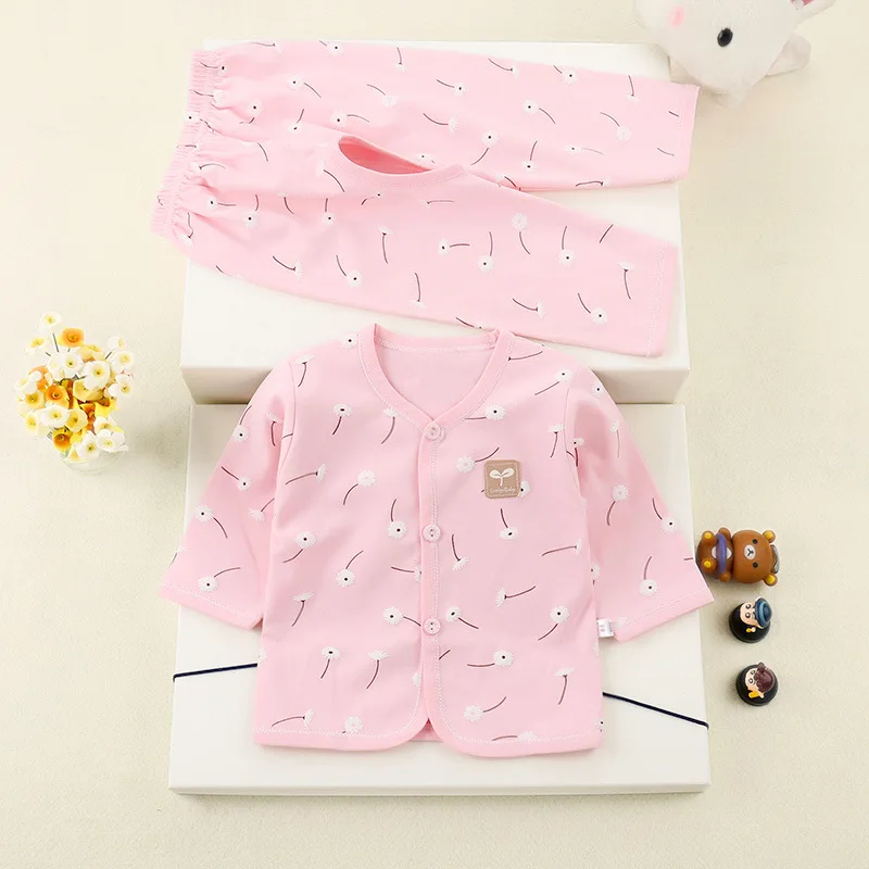 Shujin/Новинка; хлопковые детские пижамные комплекты; теплая одежда для маленьких девочек и мальчиков; детская одежда для сна с героями мультфильмов; длинный рукав+ штаны - Цвет: pink