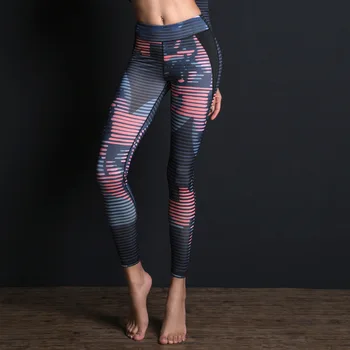 

Women Yoga Leggings Striped Print Sports Pants Elastic Slim Fitness Gym Clothes Breathable Sportswear Yoga Sport Tight Leggings