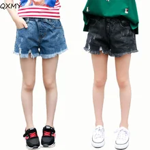 Летнее платье для маленьких девочек джинсовые шорты с дырками шорты с кисточками, для девочек-подростков; детские джинсы Штаны детские штаны От 4 до 12 лет