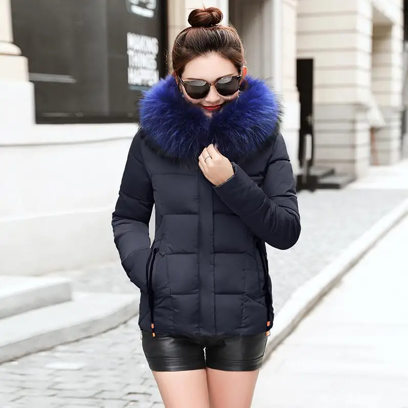 Зимние куртки женские модные куртки женские зимние пальто женский пуховик женские парки воротник из искусственного меха енота - Цвет: black