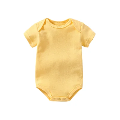 Боди для маленьких мальчиков и девочек из хлопка; однотонная Одежда для младенцев с короткими рукавами; одежда для альпинизма; комбинезоны - Цвет: yellow