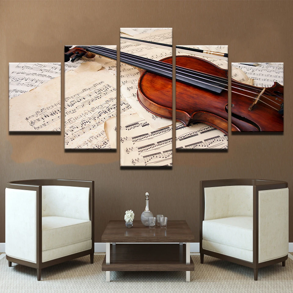 

Fashion Framed Landscape Violin Beautiful Paper Five Pieces Canvas Printings Painting Home Wall Decor Space Art For Living Room