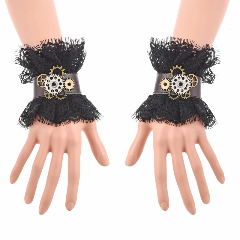 

Steampunk Gear Wrist Cuff Retro Brown Leather Punk Victorian Period Bracelet Costume Accessory Adjustable Cuffs