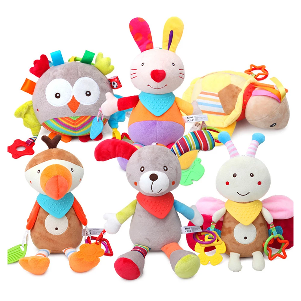 

Babelemi Cute Cartoon Animals Plus Doll Appease Dolls with Teether Bell Toys for Baby 0-12 Month Newborn