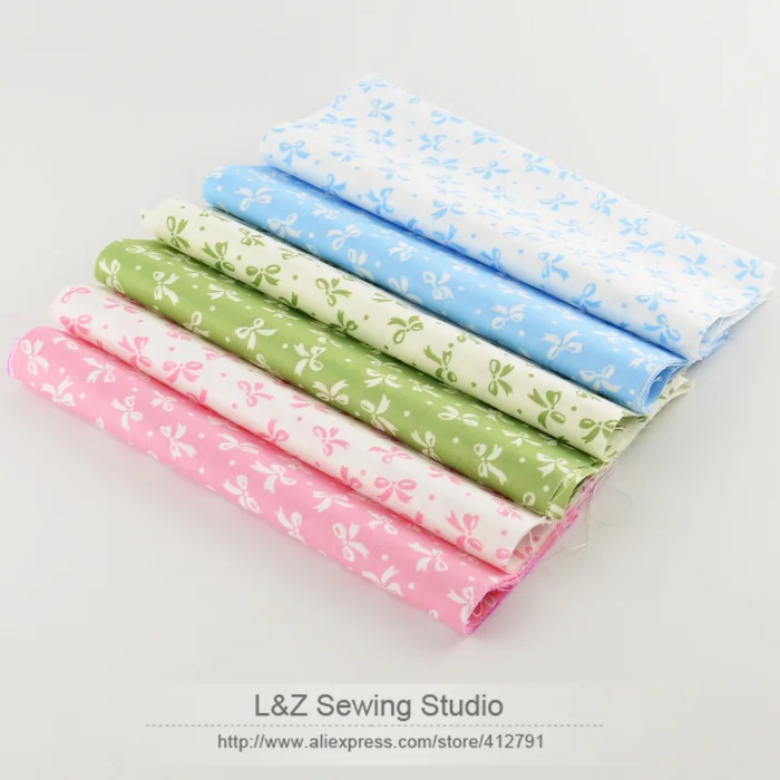 

Booksew 6PCS Classical Bowknot Printed Series100% Cotton Fabric Fat Quarter For Clothing Bedding Tilda Cloth Quilting 20cmx50cm