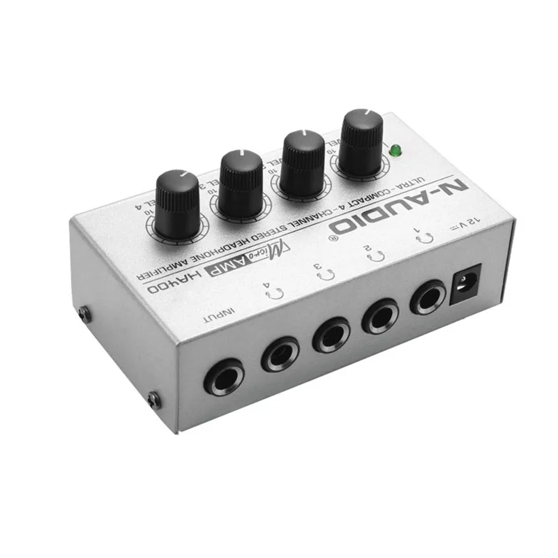 HA400 Ultra-compact 4 Channels Mini Audio Stereo Headphone Amplifier With Power Adapter Silver