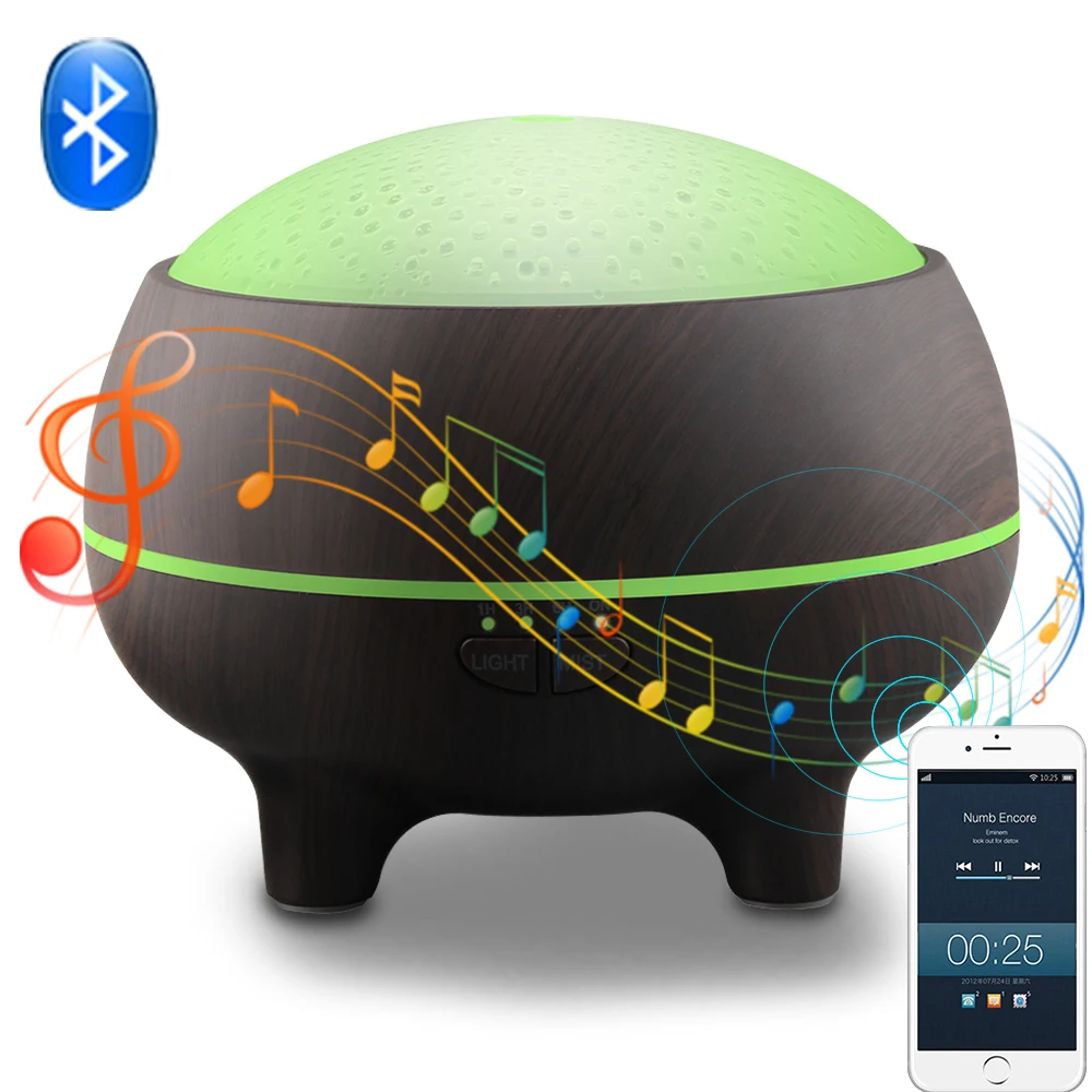Bluetooth Music Play Aroma Diffuser 300ML Aromatherapy Ultrasonic Essential Oil Humidifier Wood