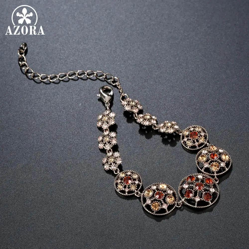 AZORA трендовый коричневый Австрийские кристаллы ювелирные изделия, древнее серебро цвет цветок Шарм женские браслеты браслет для женщин TS0202