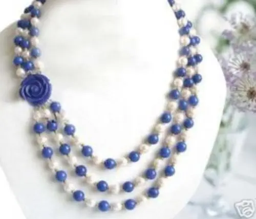 

Hot sale new Style >>>>>Wonderful!7-8MM White Natural Pearl Lapis lazuli Necklace